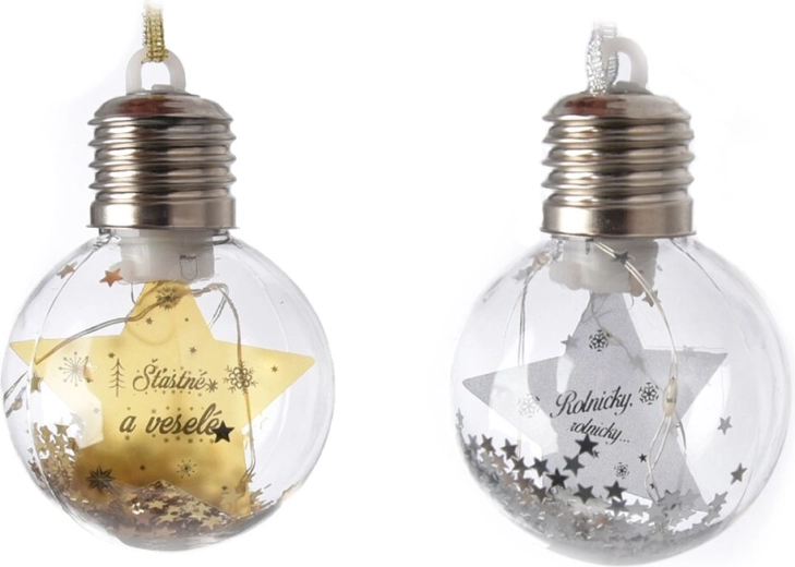 Juleophæng kugle med LED-lys 8 × 8 × 10 cm (2 varianter)