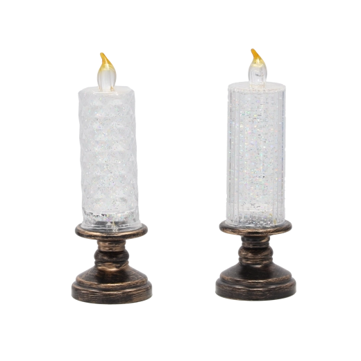 LED svijeća s glitterom na dekorativnom postolju 21 cm