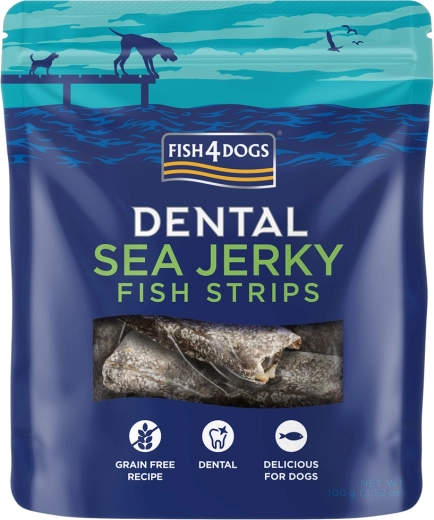 Fish4Dogs dentale godbidder af hvid havfisk – strimler 100 g