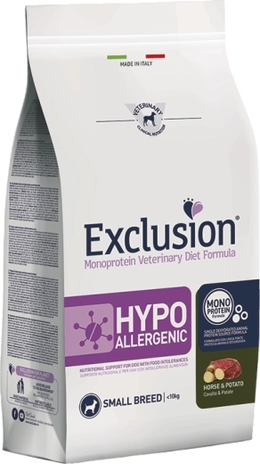 Exclusion Hypoallergenic Small Breed kibbles for small dogs with horse meat and potatoes 2 kg