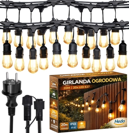 Guirlande lumineuse extérieure 20 m avec 20 ampoules LED E27 interchangeables, blanc chaud, IP44