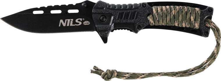 Tactical folding knife with paracord and fire starter NILS Camp