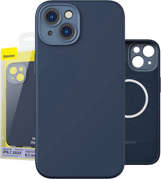 Magnetisk etui og sæt af hærdet glas til iPhone 14 Plus - Baseus Liquid Silica blå