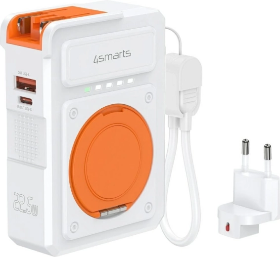 4smarts 6-in-1 hybrid charger with 10,000 mAh power bank, 22.5 W, Qi, USB-C/USB-A, white