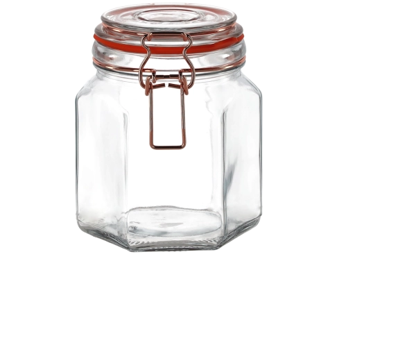 Sekskantet glas 900 ml med mekanisk lukning
