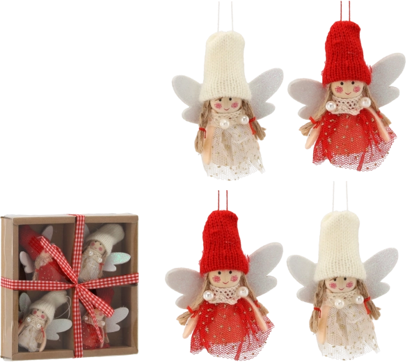 Set d’ornements de Noël anges avec bonnet, 4 pcs