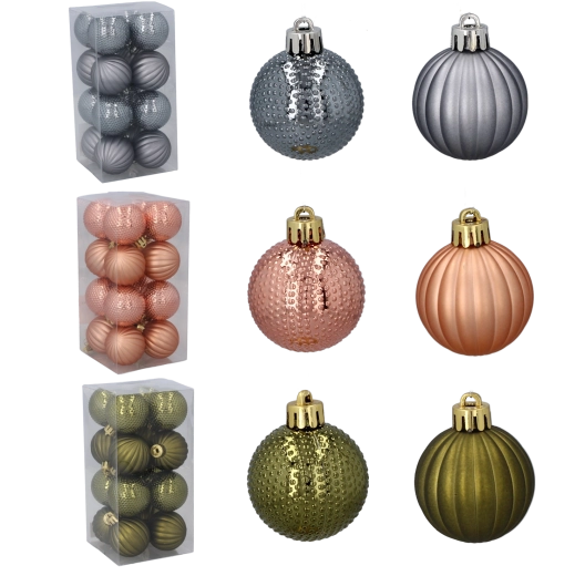 Set de boules de Noël 4 cm – olive, cuivré et graphite, 16 pièces