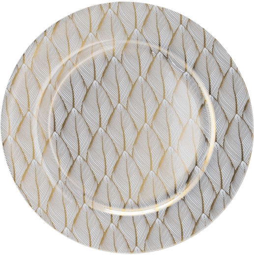 Dessous d’assiette rond 33 cm blanc avec motif feuillage doré