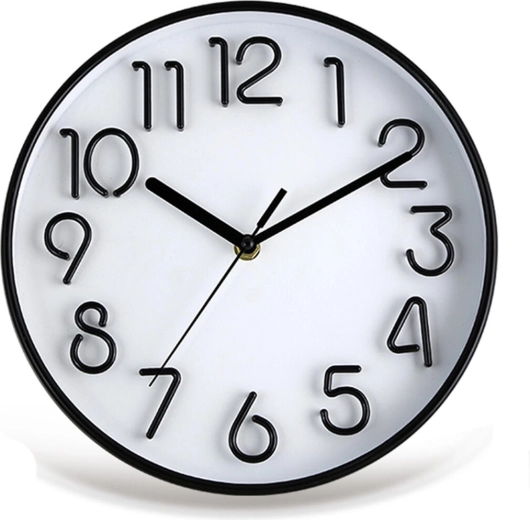 Orologio da parete con quadrante 3D, 25,3 cm, nero e bianco