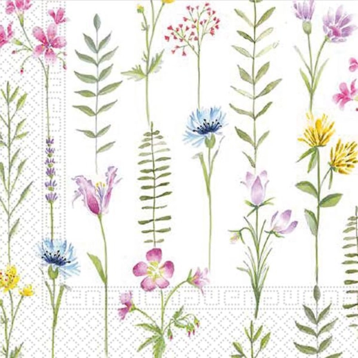 Papieren servetten 33 × 33 cm, 3-laags, weidebloemen, 20 stuks