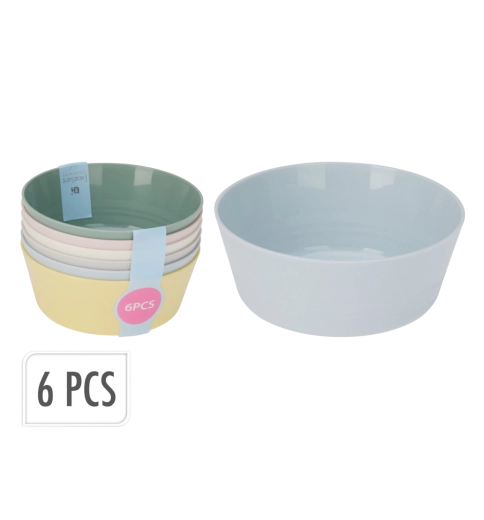 Set of Plastic Bowls 300 ml, 6 pcs, Color Mix