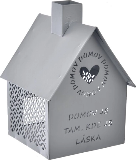 Casetta in metallo Home – portacandela per tealight, grigio 15 cm