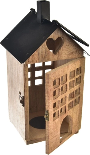 Latarnia z drewna mango i metalu Black 18 × 18 × 36 cm