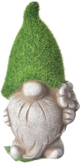 Decorative ceramic gnome with moss, grey 19 cm