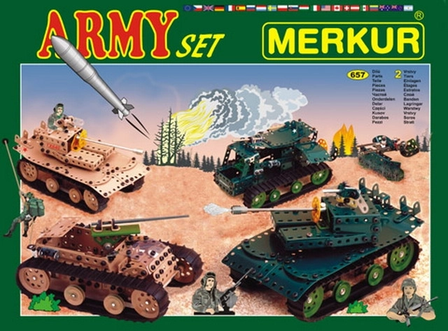 Bouwset Merkur Army set 674 stuks, tweelaagse doos 36 × 27 × 5,5 cm