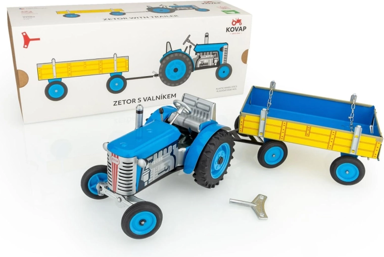 Zetor Tractor with Tipper, Wind-up Key, Metal 28 cm KOVAP – Blue