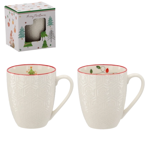 Mug de Noël en porcelaine 400 ml avec relief et bord rouge