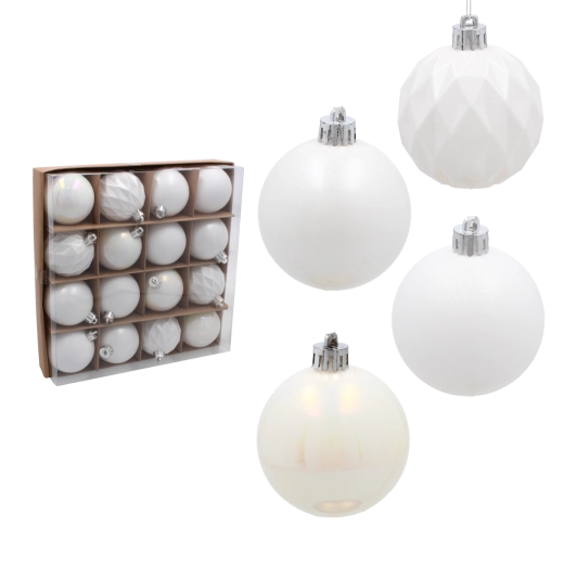 Set of White Christmas Baubles 6 cm – 16 pcs