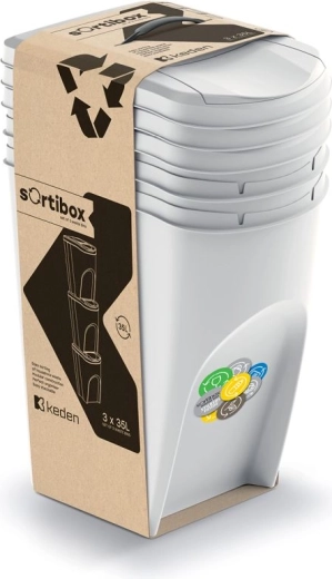 Set of 3 bins for sorted waste SORTIBOX 3×35 l, ash grey
