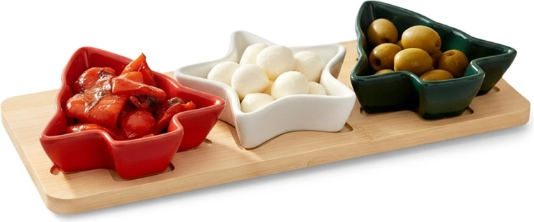 Porcelænsskåle til snacks på bakke, 4-delt sæt