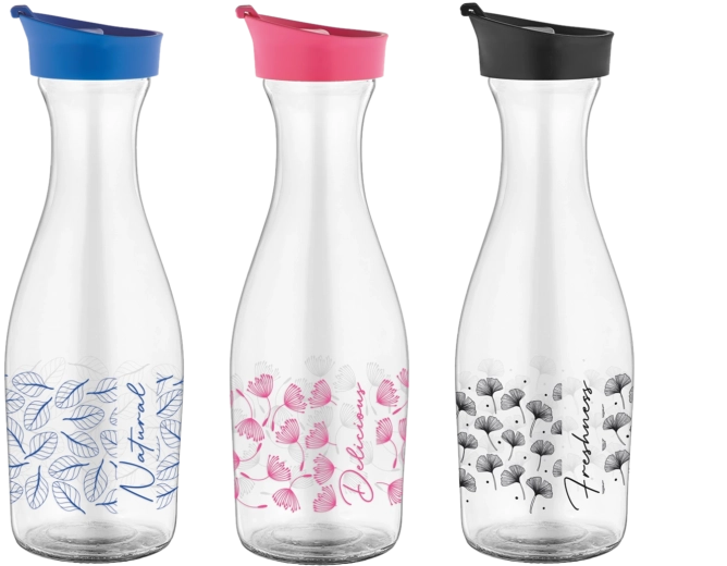 Carafe en verre Odessa 1 L avec couvercle, décorée