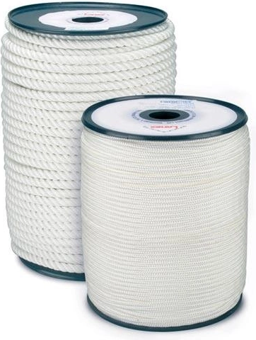Braided polyamide cord with core 4 mm, white, 200 m