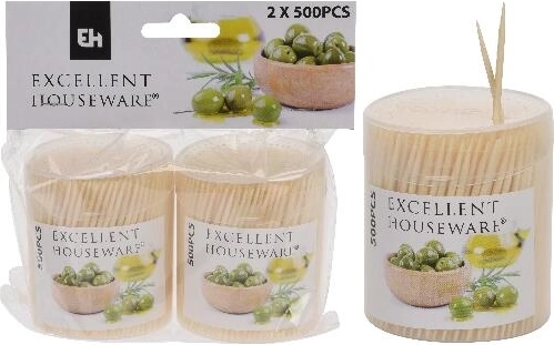 Cure-dents en bambou double pointe avec étui rond, 2 × 500 pcs