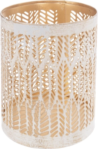 Portacandela in metallo Leaf beige-oro 12 cm