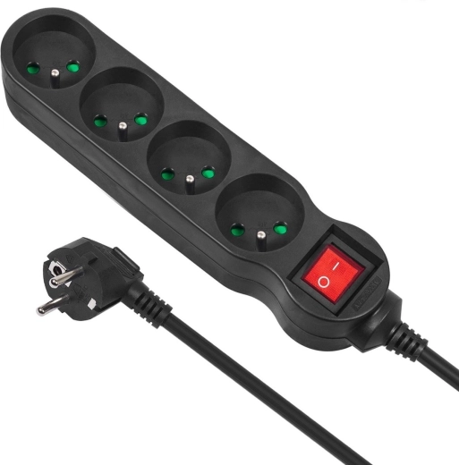 Surge-protected extension strip 4 sockets 3 m black MACELEAN ENERGY MCE181 2300 W