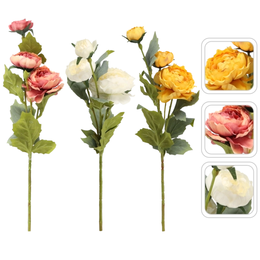 Rose artificielle sur tige 50 cm, assortiment de 3 couleurs