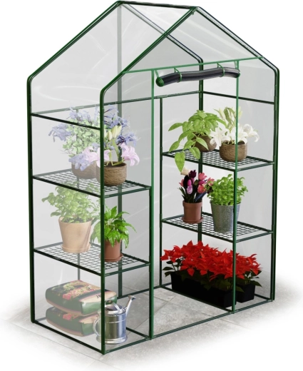 Serre de jardin en film avec deux étagères 195 × 140 × 70 cm Plonos