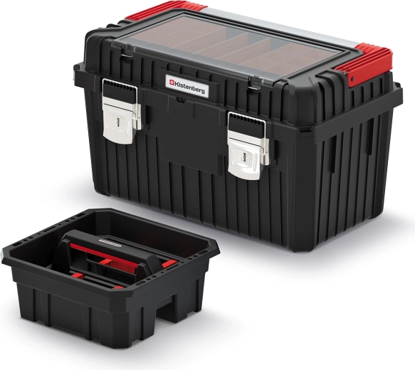 Valigetta portautensili Heavy con maniglia e chiusure in metallo, 585 × 360 × 337 mm, nera