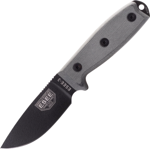 ESEE Model 3 – universal outdoor knife with black blade and gray Micarta handle
