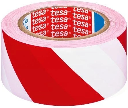 Self-adhesive warning tape 50 mm × 33 m red‑white TESA