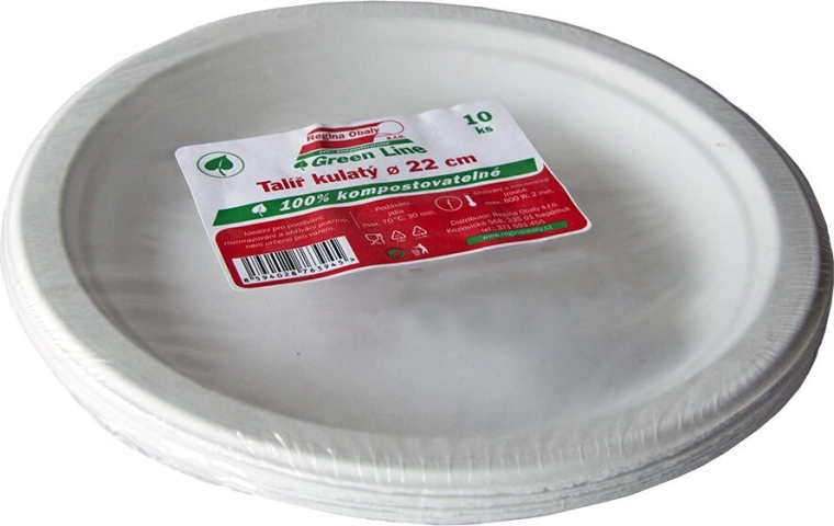 Shallow sugarcane plates 22 cm, 10 pcs