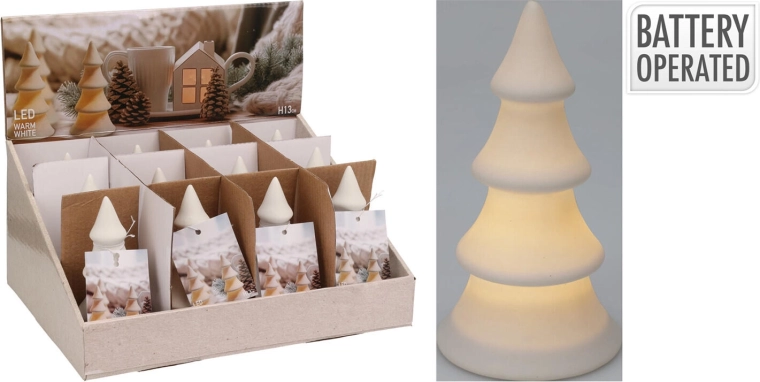 Décoration de Noël en porcelaine avec LED 13 cm, blanc