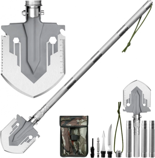 Pelle militaire pliante 16 en 1 avec couteau et allume-feu