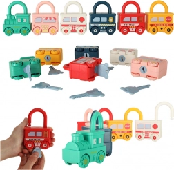 Set Montessori di macchinine con serrature e chiavette – trenino e veicoli, 13 pezzi