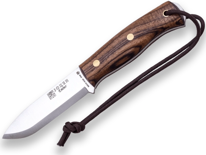 Joker Ember outdoor knife 10.5 cm with walnut handle and leather sheath