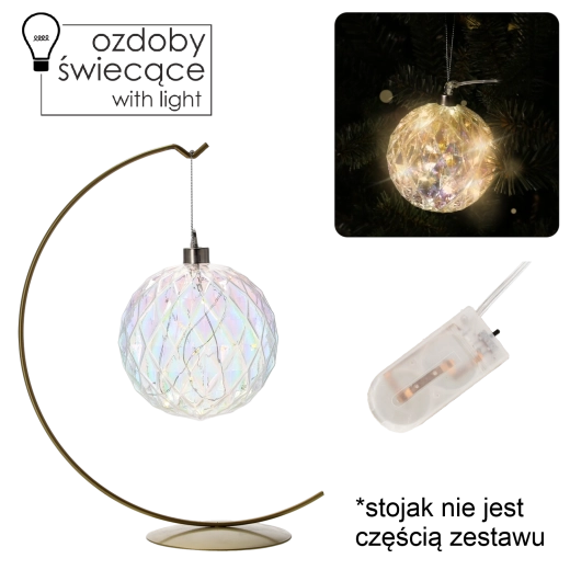 Stakleni viseći ukras s LED, geometrijski uzorak, promjer 10 cm