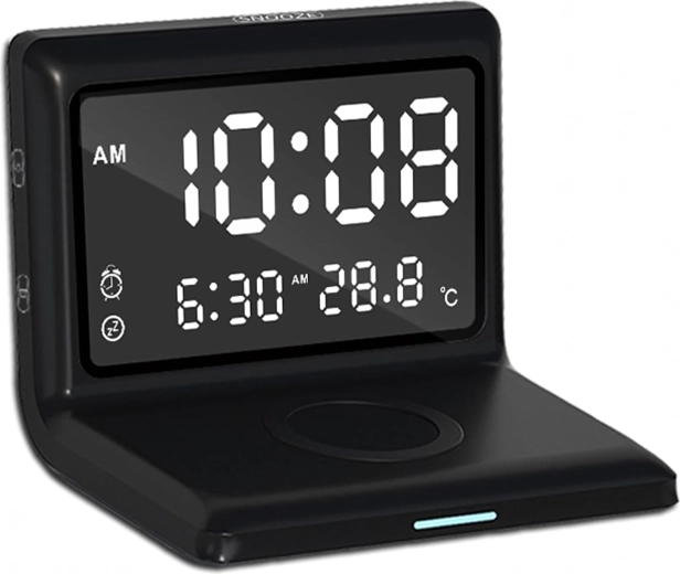 Sveglia digitale 3-in-1 con ricarica wireless da 15 W e termometro, display a specchio