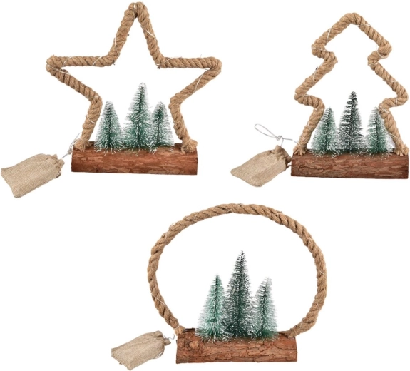 Decoratieve LED-boom van hout en jute met timer 30 cm