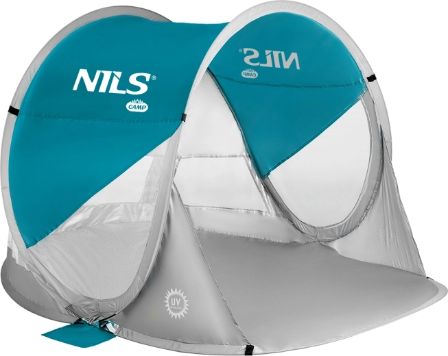 Tenda da spiaggia autoapprendente NILS Camp blu-verde