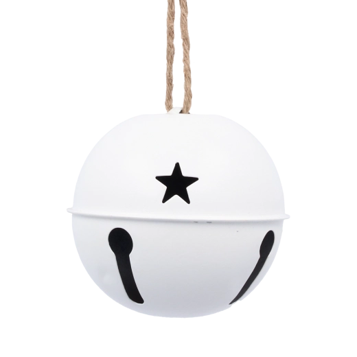 Décoration de Noël suspendue en métal blanc avec grelot