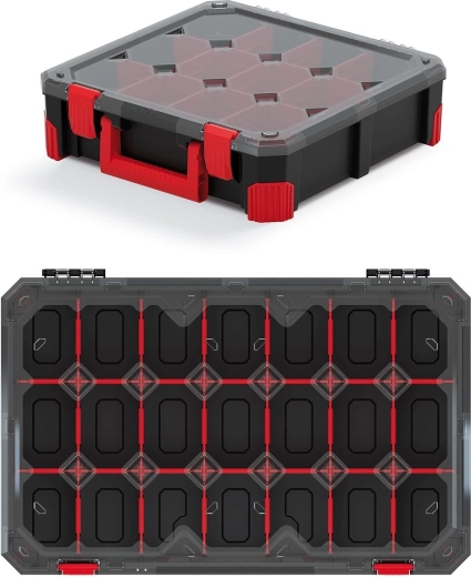 Organizer TITAN con 21 scomparti, coperchio trasparente in policarbonato
