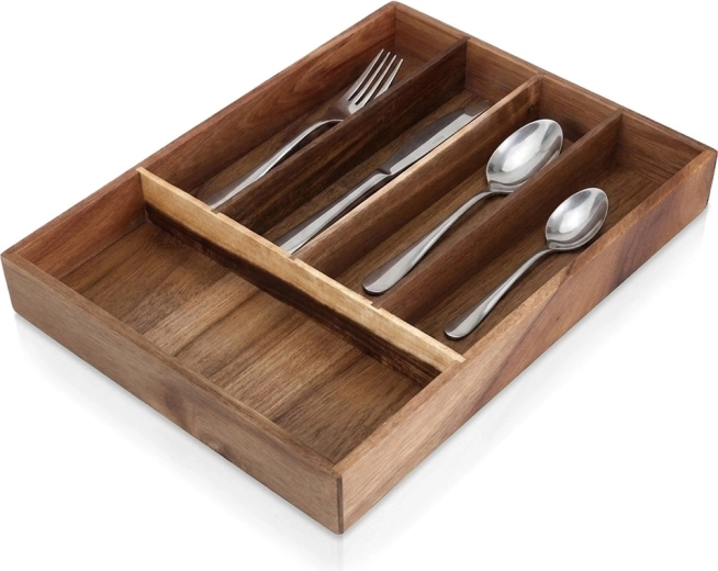 Range-couverts en bois pour tiroir en bois d’acacia 35 × 26 cm