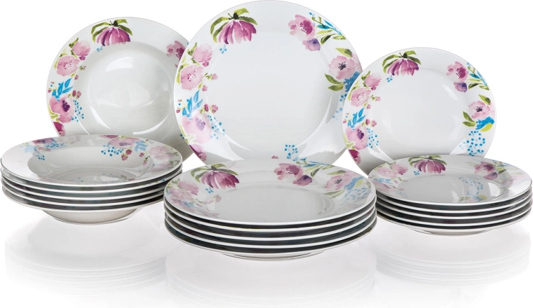 Porcelain Dinner Set Pink Flowers 18-piece