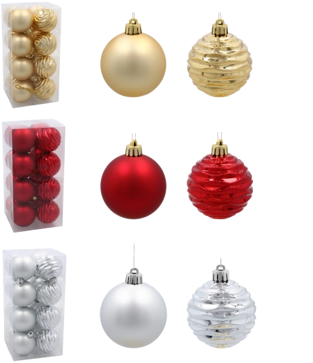 Set de boules de Noël 6 cm – rouge, or et argent, 16 pièces