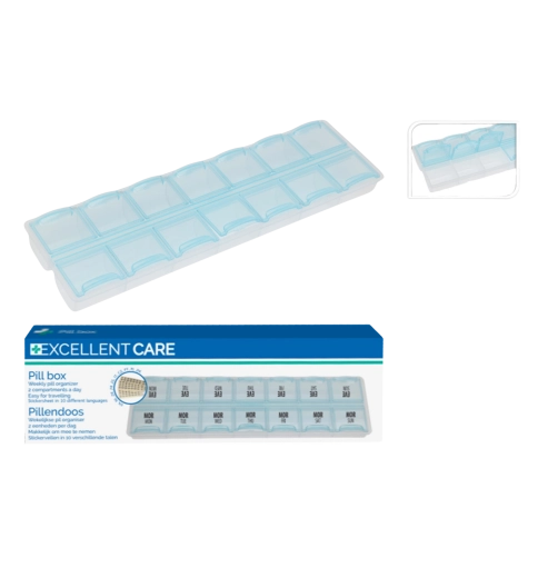 Weekly pill organizer with 4 compartments per day
