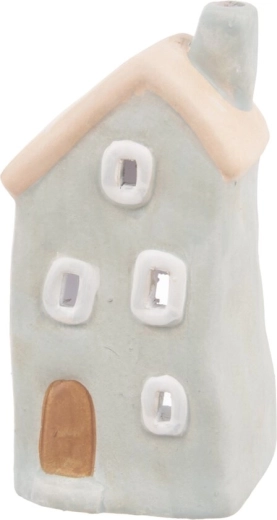 Portacandela in ceramica a forma di casetta grigia